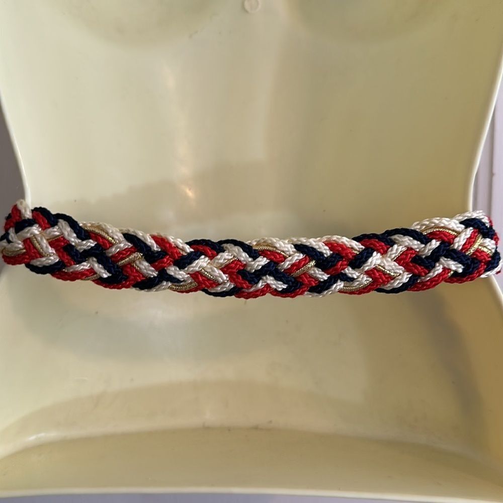 Vintage 70s red, white, navy blue & gold woven nylon cord belt - Picture 4 of 8